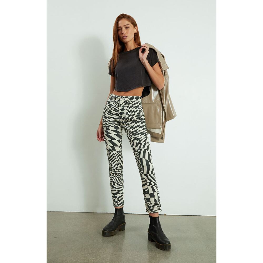 Pacsun Printed Checkered Mom Jeans Black and White Size 25 - Picture 4 of 9